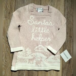 New Baby's pink, off white 'Santa little helper' long sleeve sweater dress 3-6M